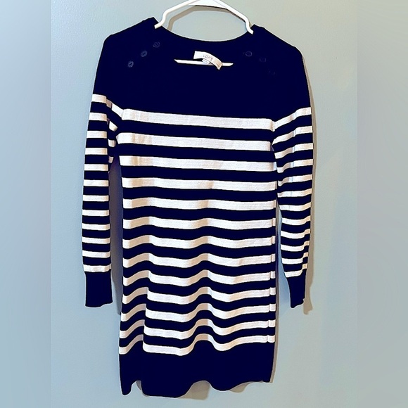 Ann Taylor LOFT Womans Black White Striped Sweater Classic  Knit Dress XSP - Picture 1 of 6